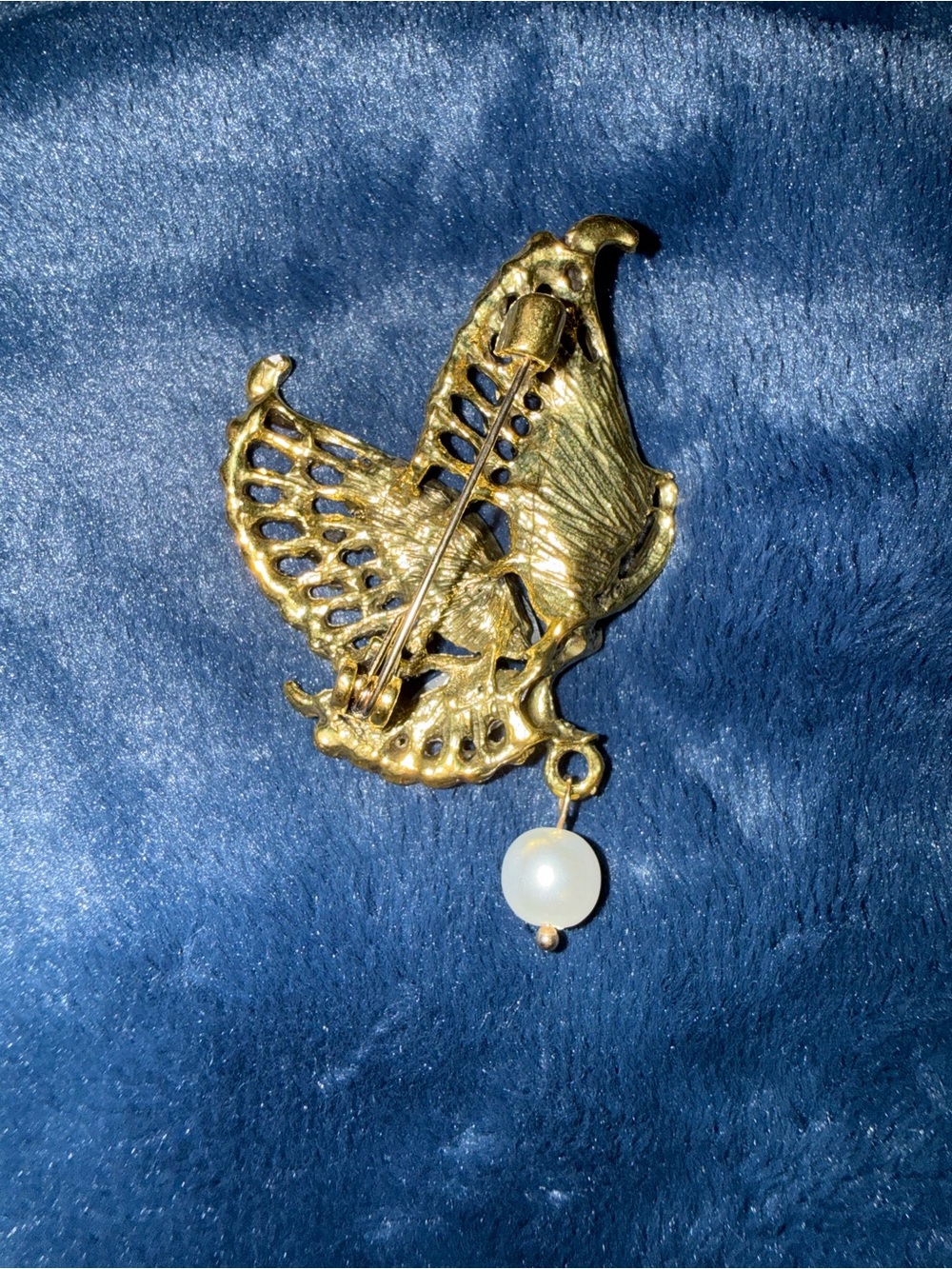 Brooch Multicolor Set In Gold Crystal Butterfly Pin with Pearl Drop #12 - Picture 2 of 4